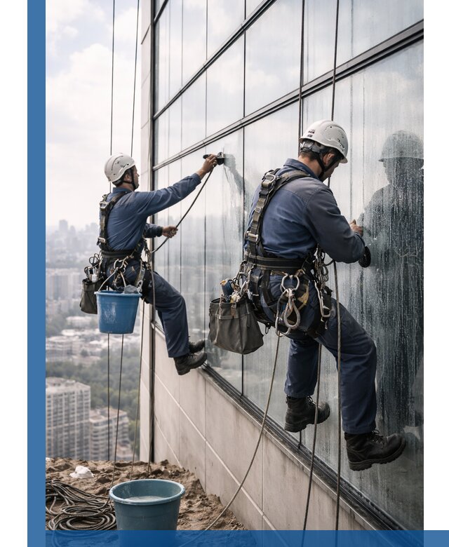 Профессиональная мойка фасадных окон альпинистами в Оренбурге