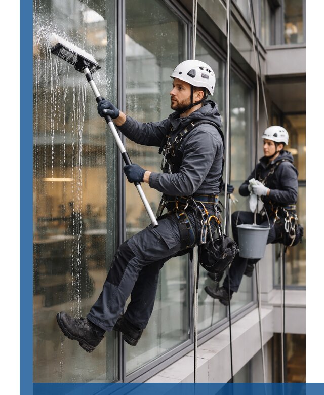 Профессиональная мойка витражей промышленными альпинистами в Оренбурге
