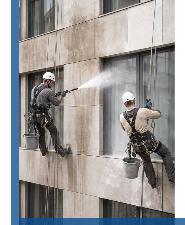 Послестроительная мойка фасада промышленным альпинизмом в Оренбурге