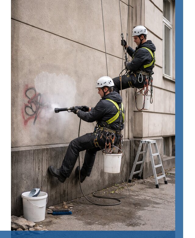 Удаление граффити с фасада в Оренбурге от 4576 р. | ВЫСОТНИК-Рнб