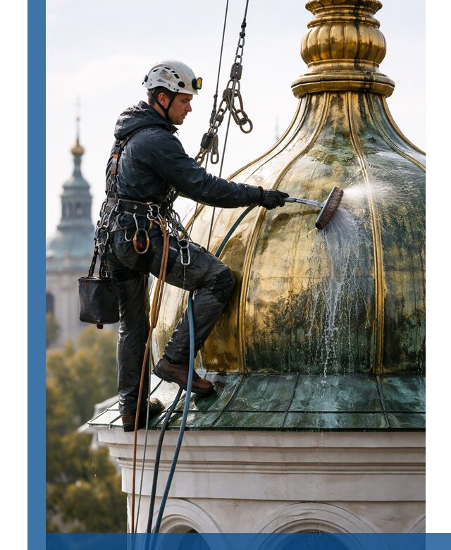 Профессиональная мойка куполов и шпилей высотными альпинистами в Оренбурге