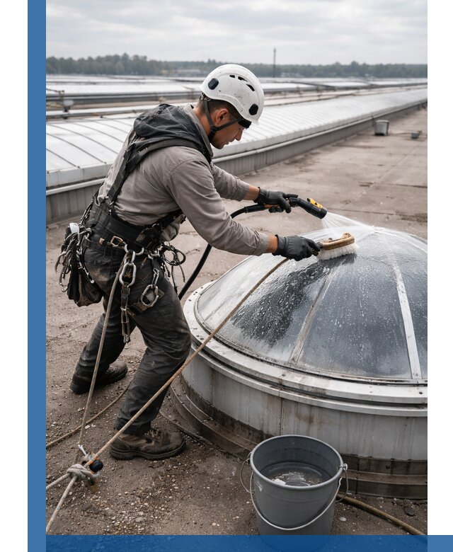 Мойка зенитных фонарей на кровле для промышленных объектов в Оренбурге