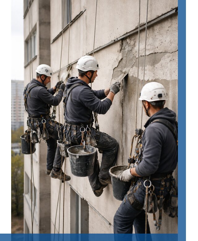 Ремонт бетонных элементов фасада в Оренбурге от 2542 р. | ВЫСОТНИК-Рнб