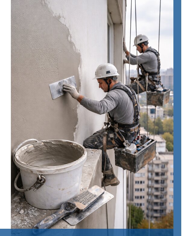 Шпаклевка фасада на высоте в Оренбурге от 712 р. | ВЫСОТНИК-Рнб