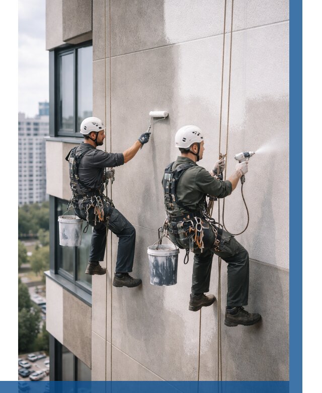 Покраска фасада альпинистами в Оренбурге от 305 р. | ВЫСОТНИК-Рнб