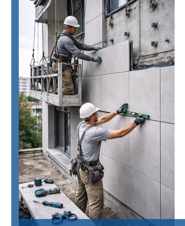 Монтаж керамогранита на фасад в Оренбурге под ключ с гарантией качества