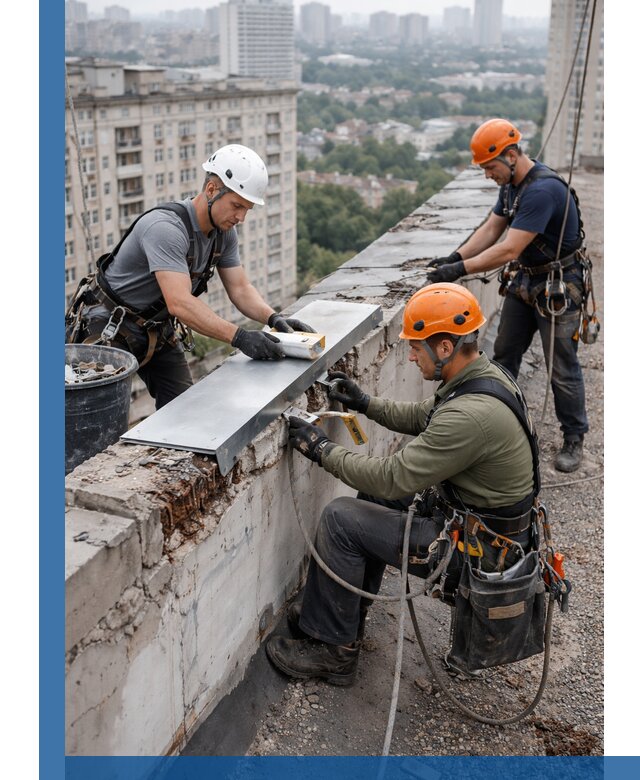 Ремонт парапета на кровле в Оренбурге, высотные работы с гарантией