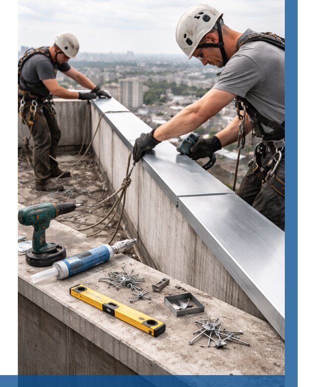 Монтаж парапетных крышек в Оренбурге от 814 р. | ВЫСОТНИК-Рнб