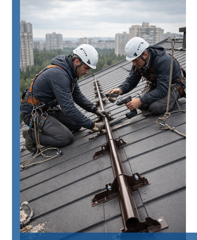 Монтаж снегозадержателей на кровле зданий в Оренбурге под ключ