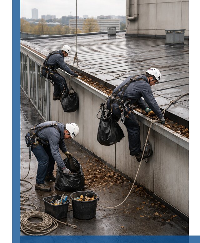 Очистка кровли по периметру в Оренбурге силами промышленных альпинистов
