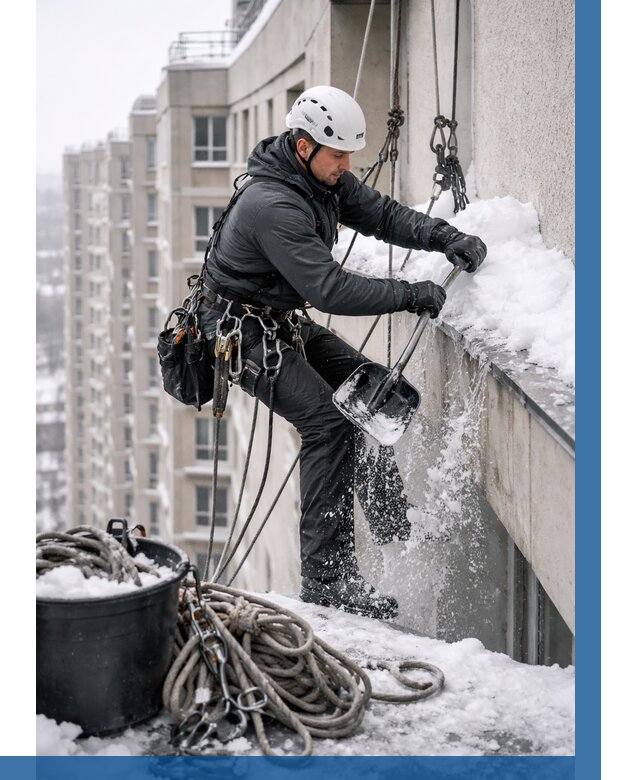 Очистка карнизов от снега в Оренбурге от 305 р. | ВЫСОТНИК-Рнб