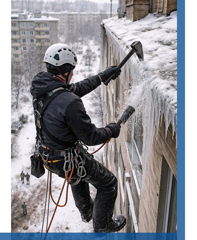 Сбивание сосулек с крыши в Оренбурге по цене от 4576 р. | ВЫСОТНИК-Рнб