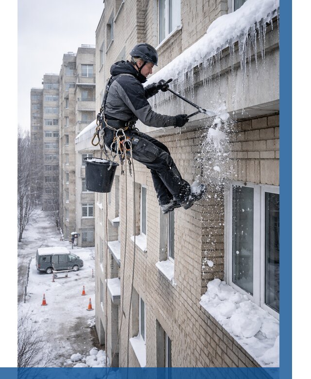 Удаление наледи с карнизов в Оренбурге от 356 р. | ВЫСОТНИК-Рнб