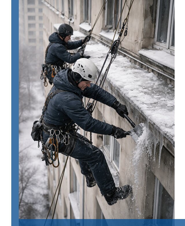 Удаление наледи и сосулек с карнизов в Оренбурге профессионально