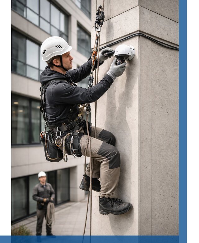 Монтаж камер видеонаблюдения на фасаде в Оренбурге от 8644 р.-ВЫСОТНИК-Рнб