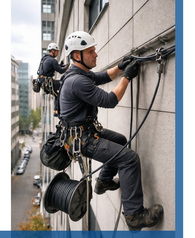 Прокладка кабеля по фасаду в Оренбурге от 356 р. | ВЫСОТНИК-Рнб