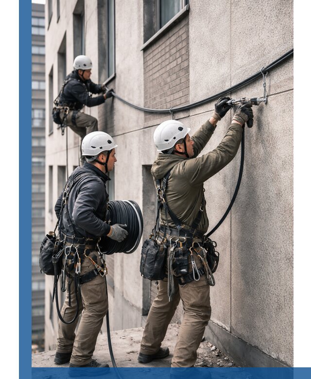 Прокладка кабеля по фасаду в Оренбурге, профессиональный монтаж