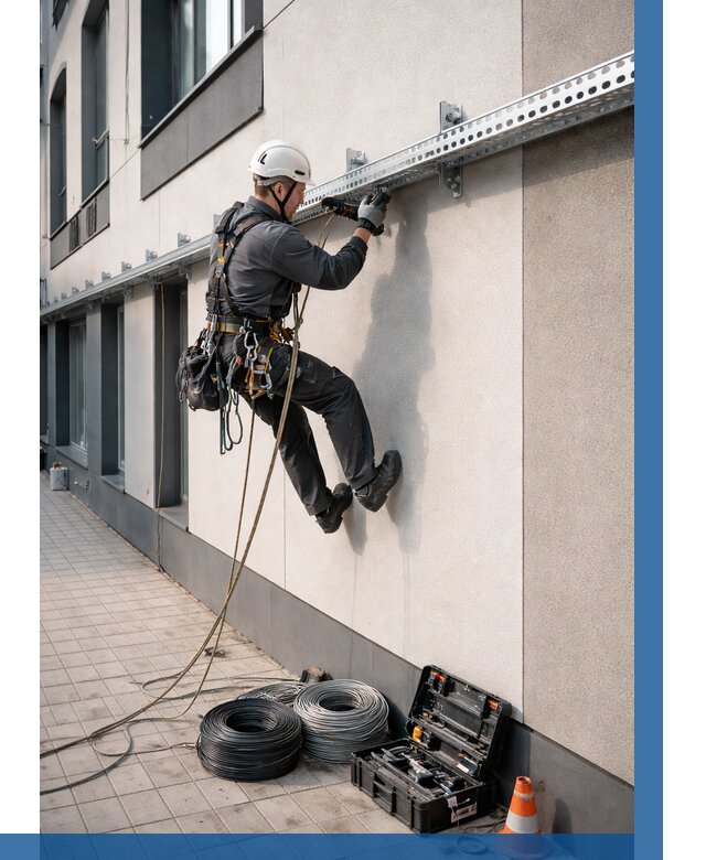 Монтаж кабельных лотков на фасаде в Оренбурге от 1220 р. | ВЫСОТНИК-Рнб