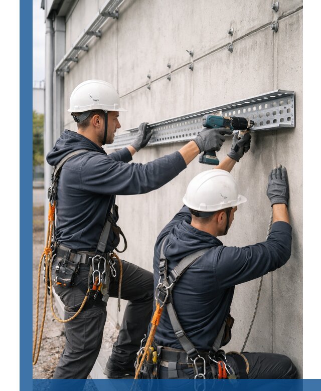 Монтаж кабельных лотков на фасаде зданий в Оренбурге с гарантией