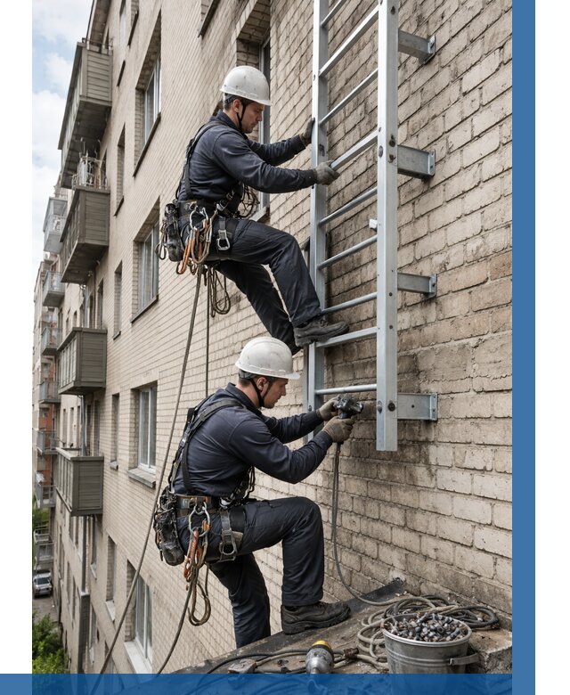 Монтаж пожарной лестницы в Оренбурге от 25423 р заказать у ВЫСОТНИК-Рнб