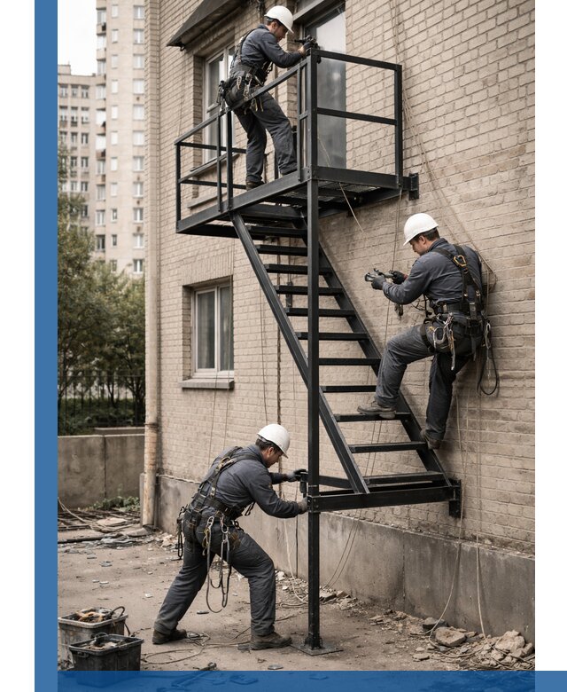 Монтаж пожарной лестницы в Оренбурге, установка и крепление