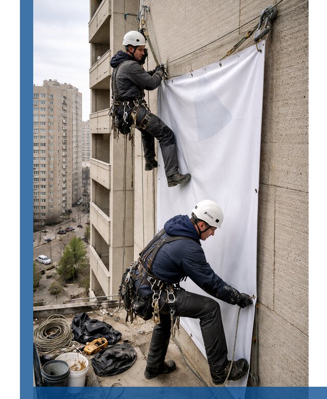 Профессиональный монтаж баннеров на фасаде в Оренбурге