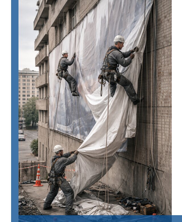 Демонтаж баннеров с фасада в Оренбурге оперативно и безопасно