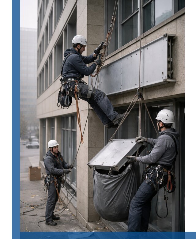 Демонтаж рекламной вывески с высотными работами в Оренбурге