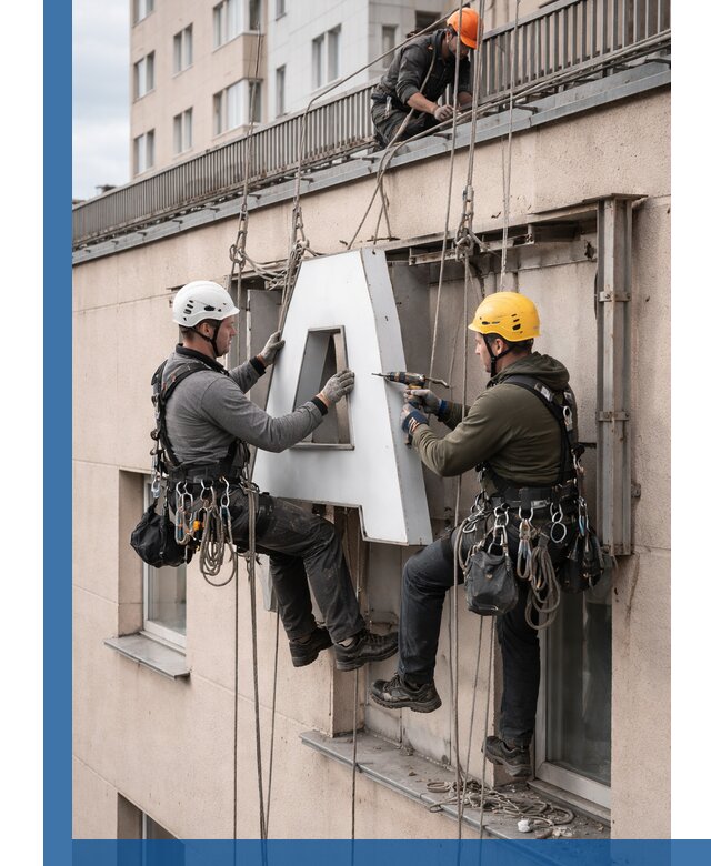 Ремонт и восстановление наружных вывесок на высоте в Оренбурге