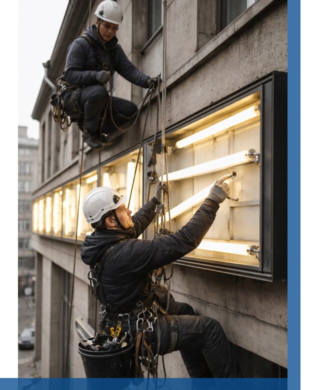 Замена ламп в вывеске в Оренбурге под ключ от 3559 р. | ВЫСОТНИК-Рнб