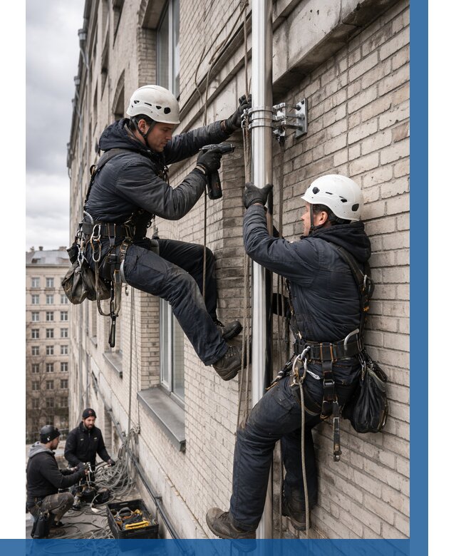 Монтаж флагштока на здании в Оренбурге от 6610 р. | ВЫСОТНИК-Рнб