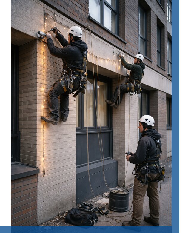 Монтаж гирлянд на фасаде в Оренбурге от 3559 р. | ВЫСОТНИК-Рнб