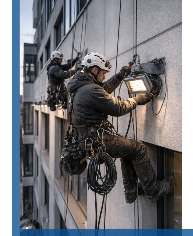 Монтаж фасадного освещения в Оренбурге установка и подключение