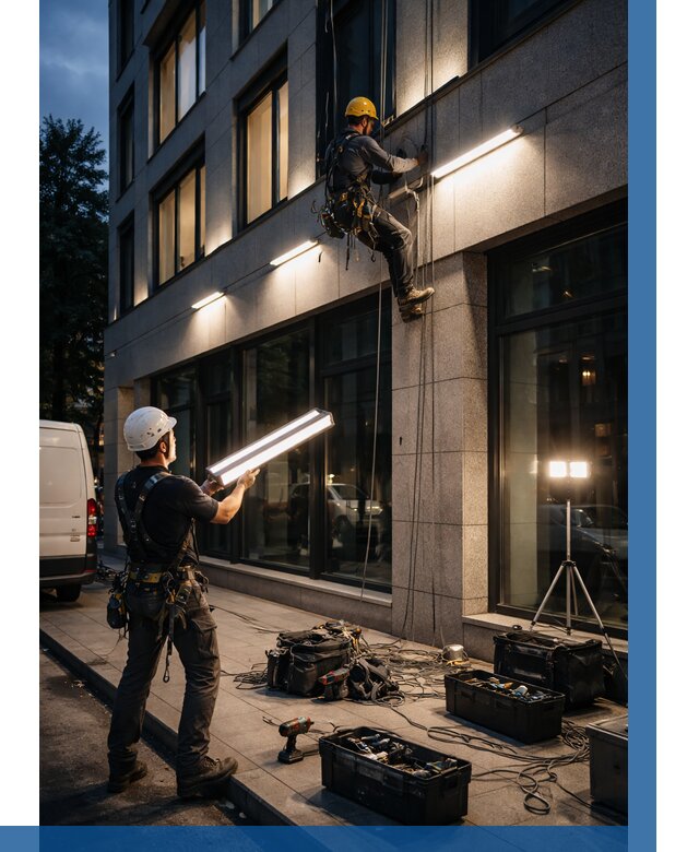 Монтаж архитектурной подсветки здания в Оренбурге от 2542 р.|ВЫСОТНИК-Рнб