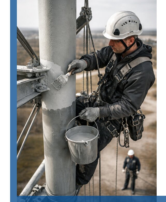 Покраска мачт связи в Оренбурге промышленными альпинистами