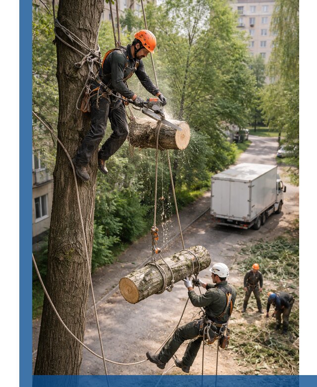 Спил деревьев альпинистами в Оренбурге, безопасно и без повреждений